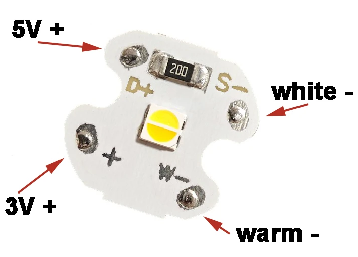 (image for) 5V, 0.5W warm white/cool white LED with resistor