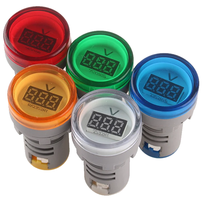 22mm circular panel mount screw-in DC voltmeter - red (image for) 22mm circular panel mount screw-in DC voltmeter - red