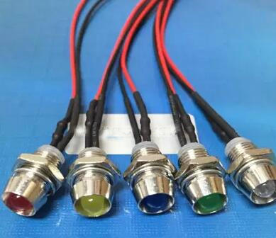5pcs 5mm 12V Wired LEDs Metal Surround Bezel LED 