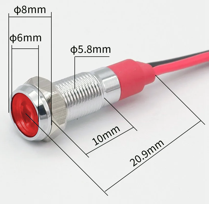 (image for) 6mm, 9-24V red LED panel mount indicator