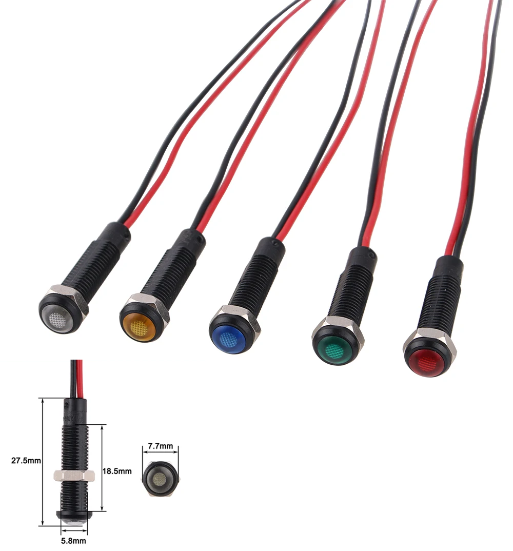 (image for) Black plastic 6mm, 9-24V red LED panel mount indicator