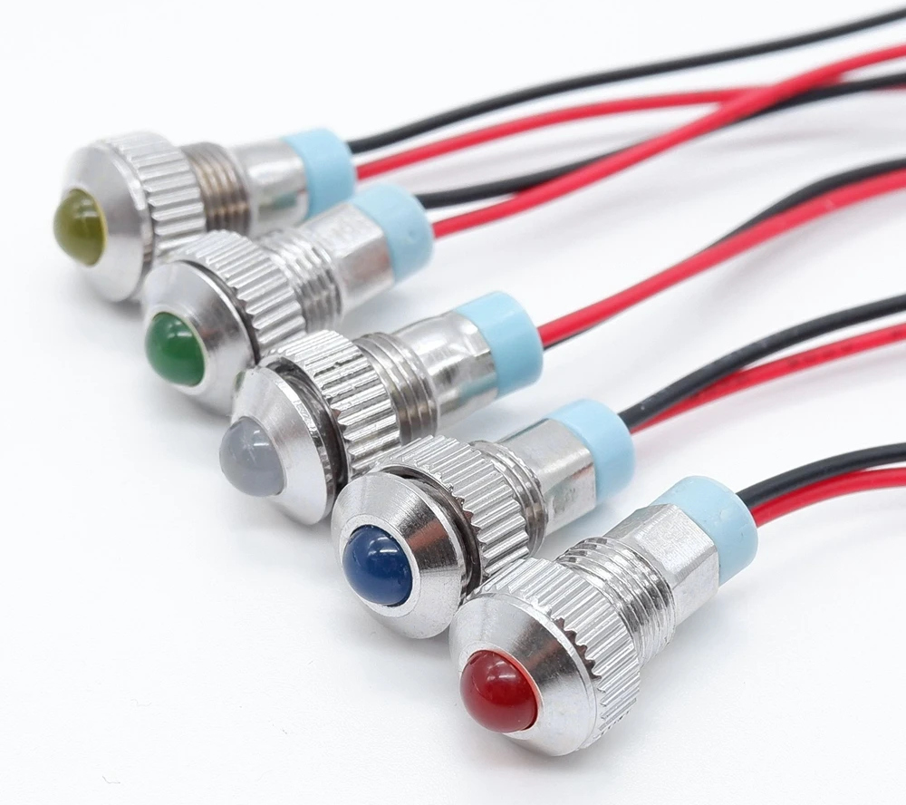 (image for) Domed 8mm, 9-24V red LED panel mount indicator