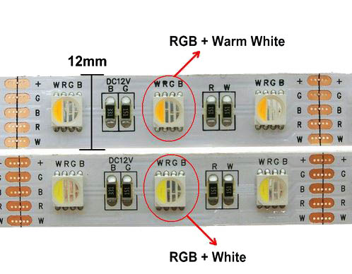 (image for) RGB + warm white 12 volt 5050 LED ribbon - RGBWW LEDs